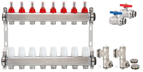 Heizkreisverteiler Fußbodenheizung Edelstahl 4-12 Heizkreisen Komplett Set Verteilerschrank HKV